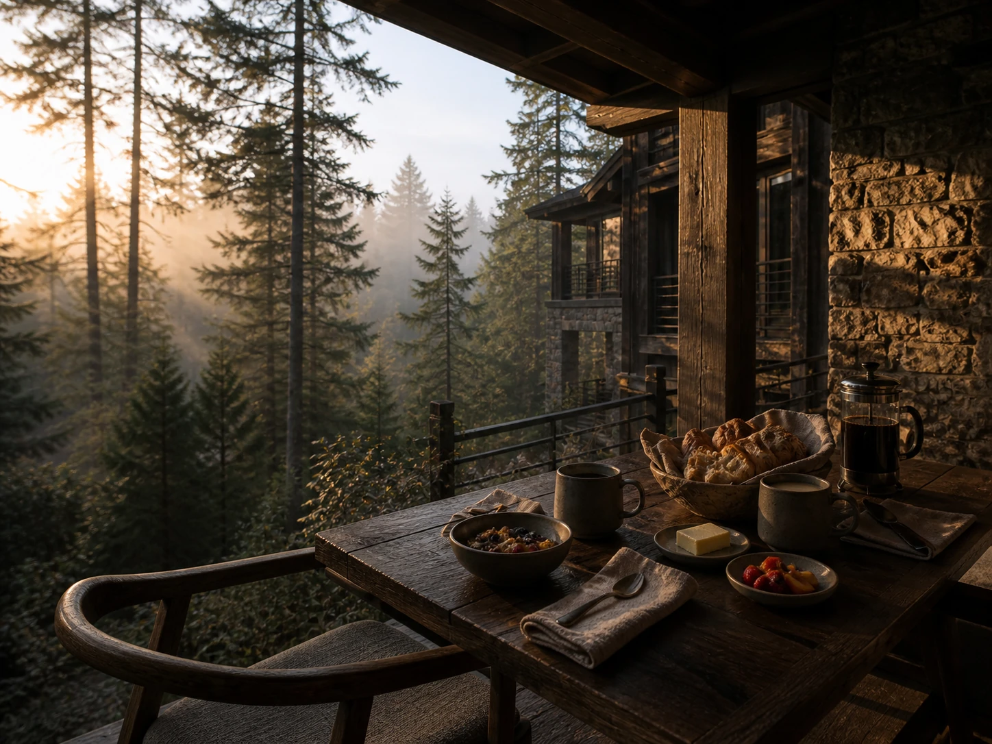 Frühstück auf der Terrasse des Waldhotels am Morgen