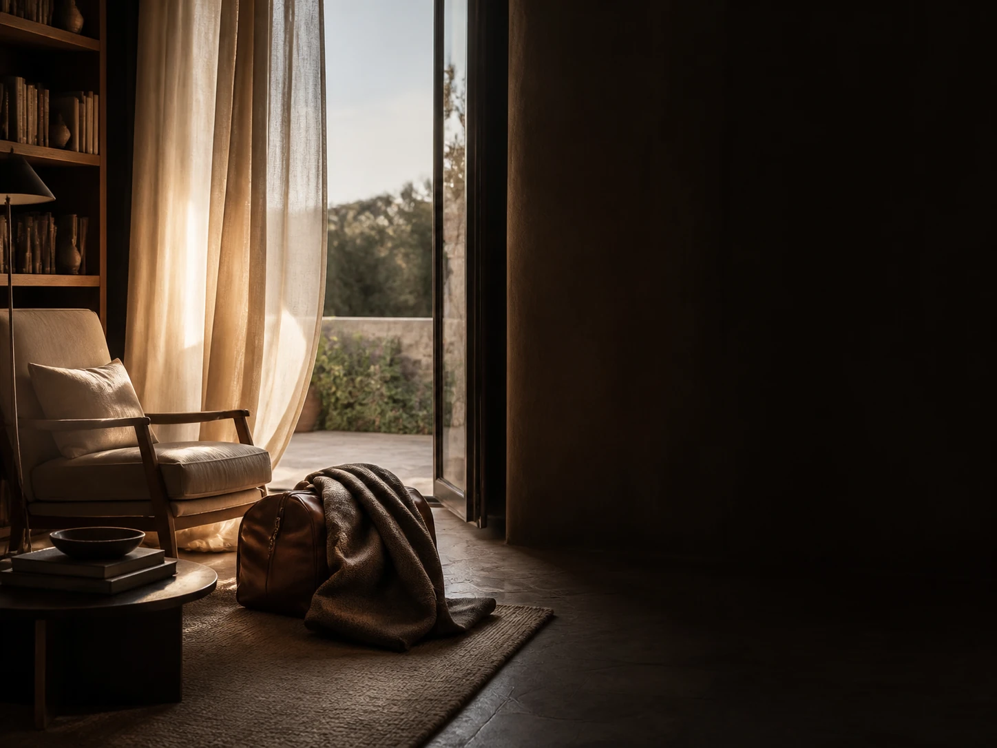 Warmer Rückzugsort in einem Boutiquehotel mit offenem Reisegepäck