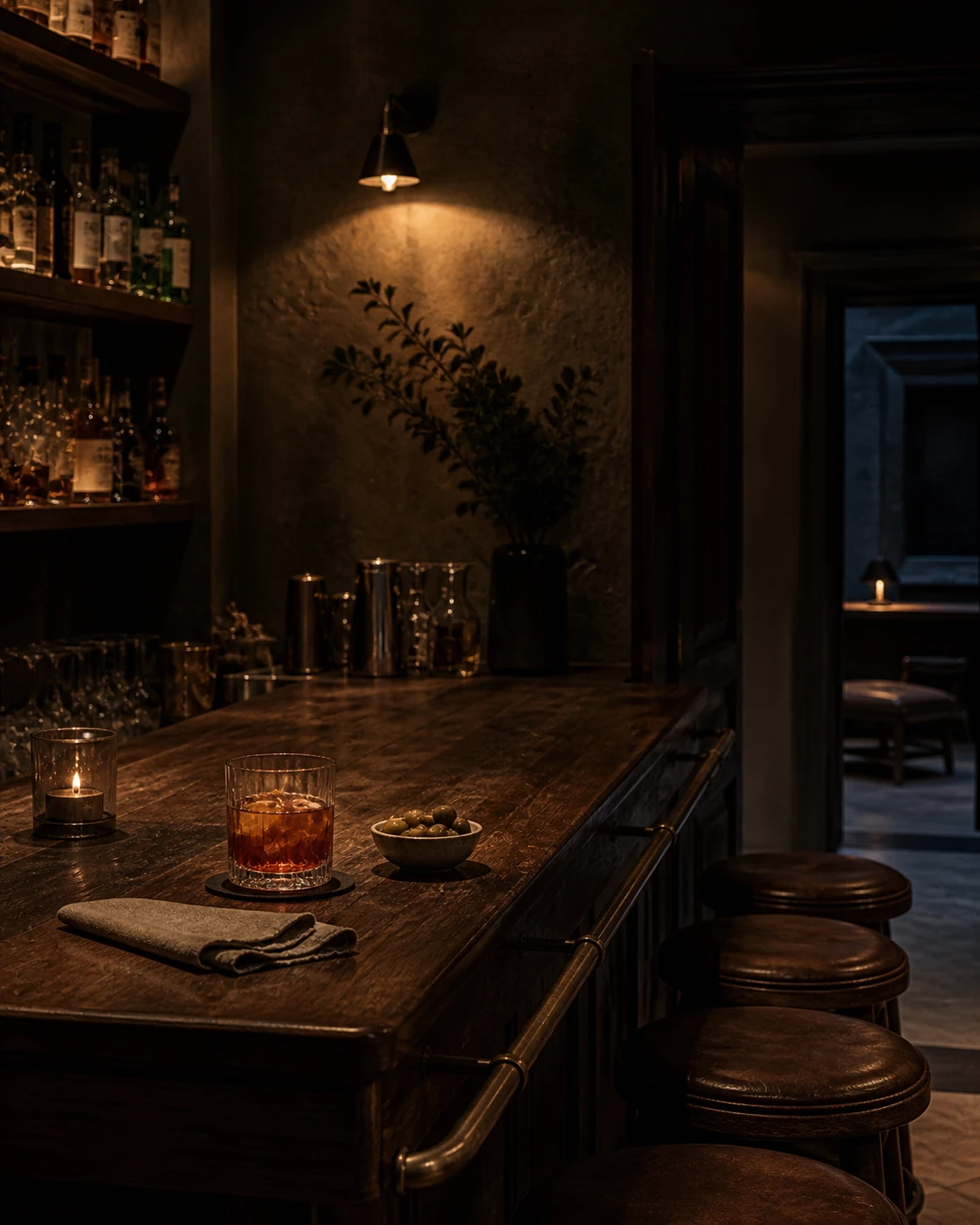 Kleine Hotelbar am Abend