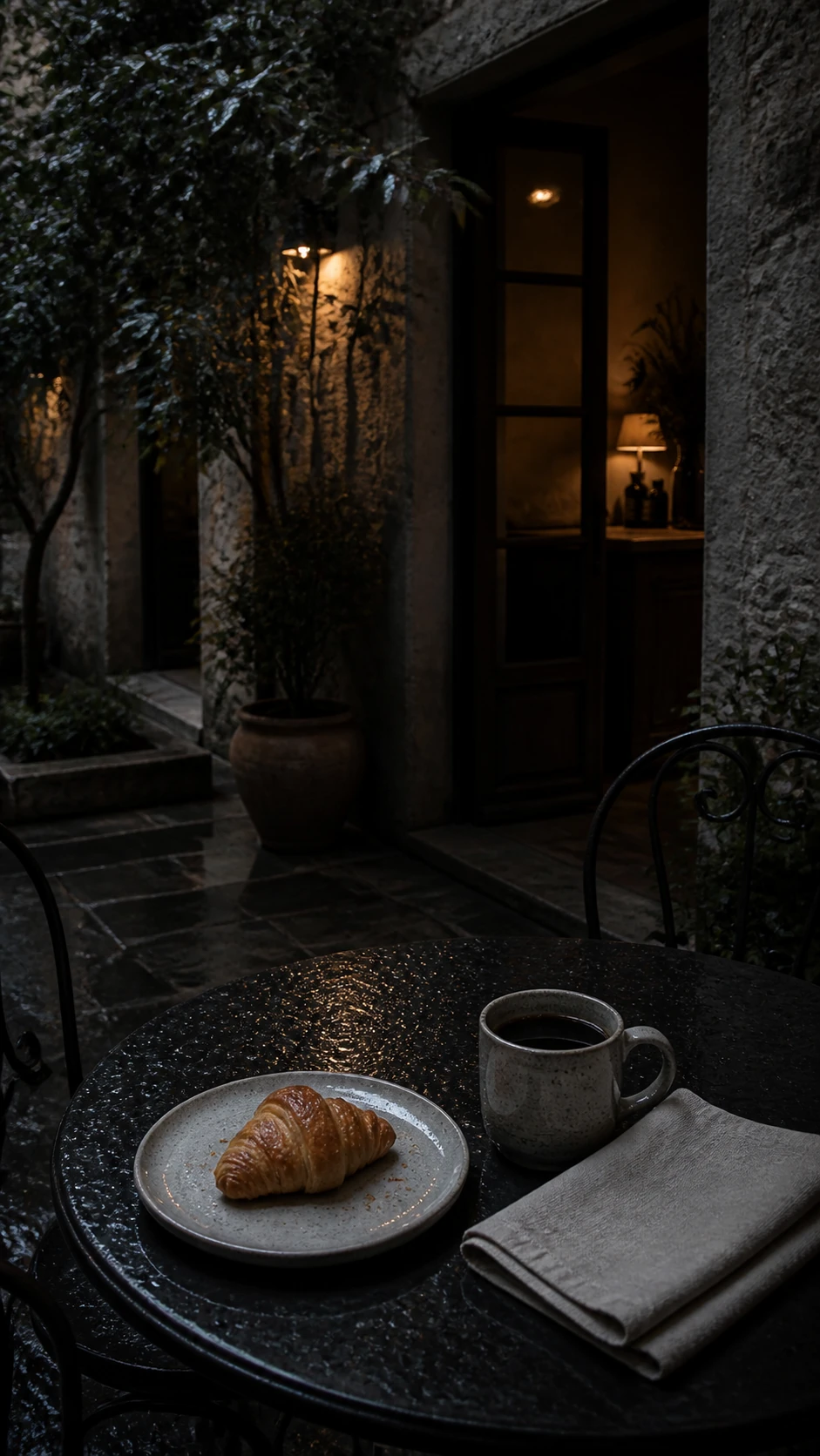Kleines Frühstück im nassen Innenhof