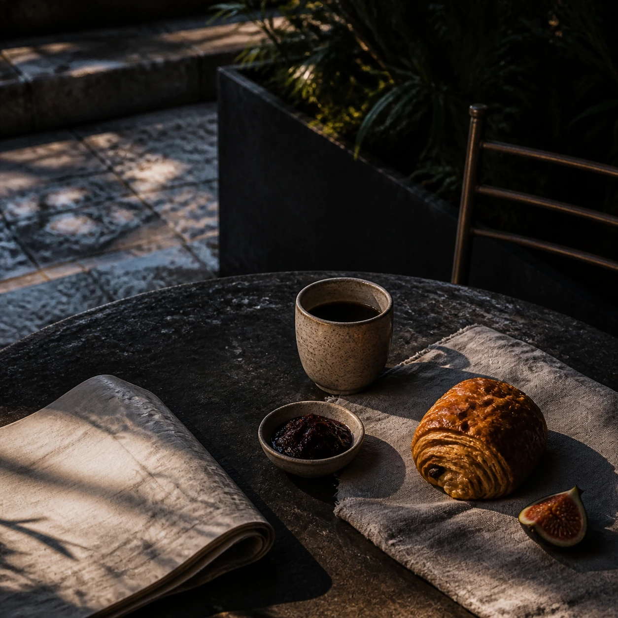 Kleines Frühstück im schattigen Innenhof