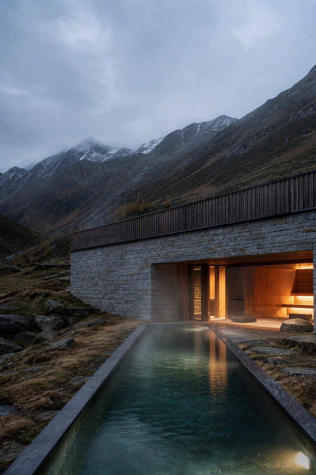 Alpines Wellnesshaus am Fels als Konzeptbild